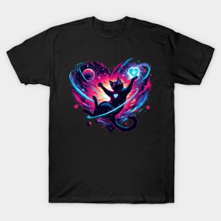 Valentine's Day Cosmic Cat of love in Stars T-Shirt